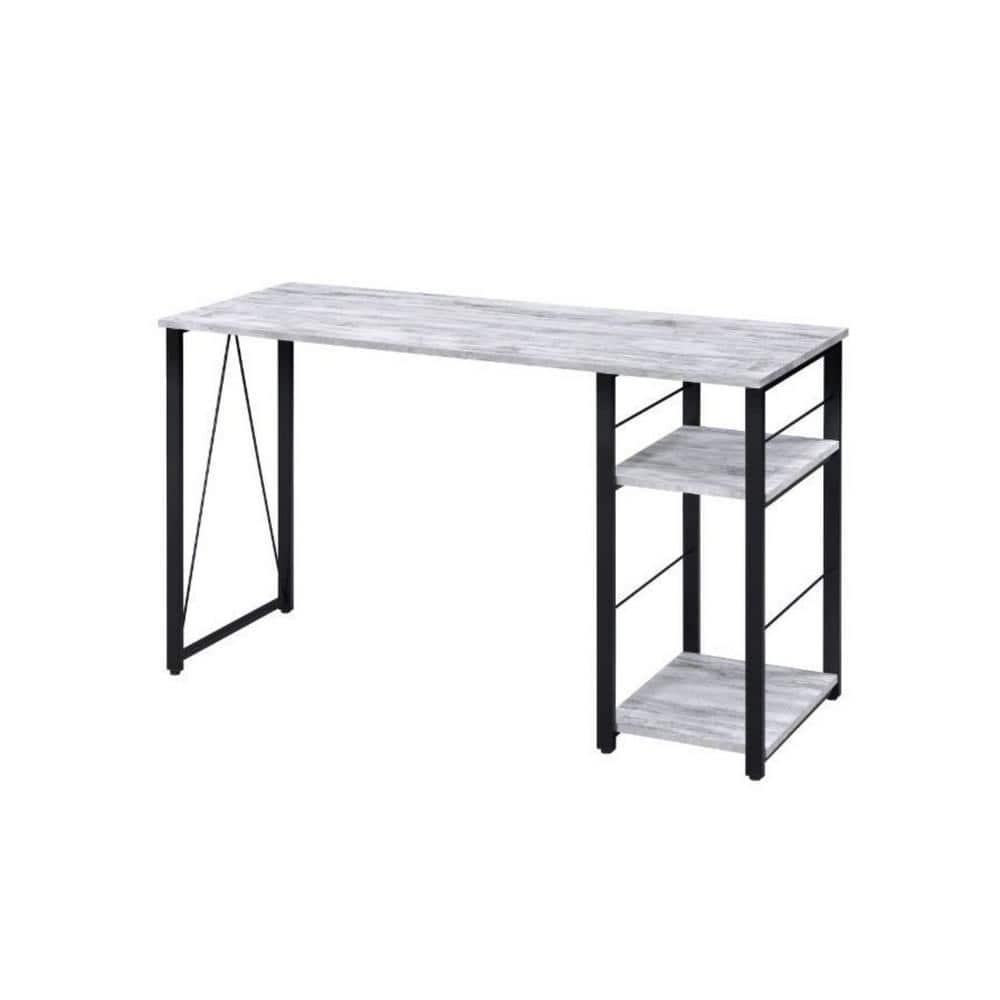 Vadna Writing Desk Weathered White/Black - Acme Furniture: 47-Inch Modern Desk with Open Storage Shelf