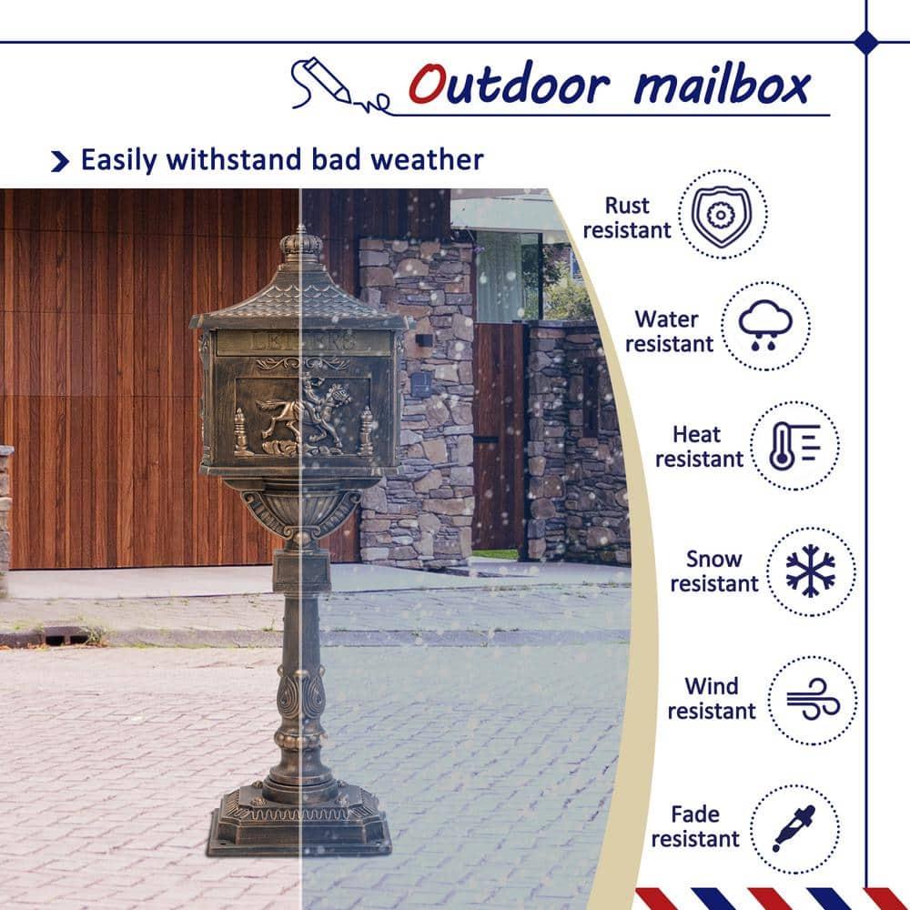 Bronze Lockable Cast Aluminum Outdoor Mailbox with Pedestal