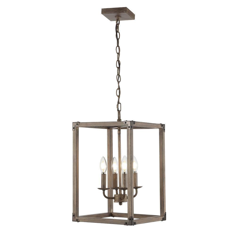Magnolia 12.13" 4-Light Adjustable Iron Rustic Farmhouse LED Pendant, Brown