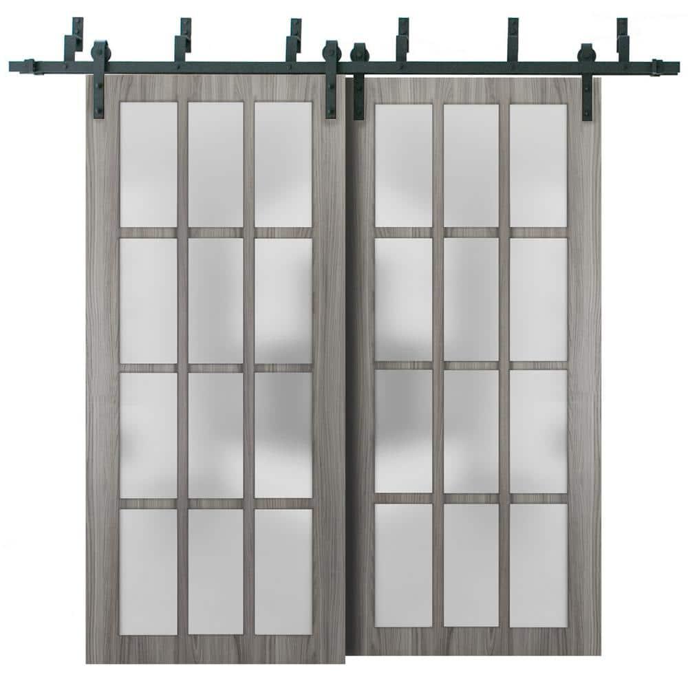 Sliding Closet Frosted Glass 12 Lites Barn Bypass Doors 64 x 84 inches