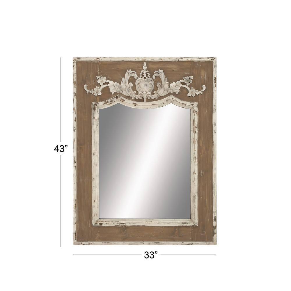 Ophelia & Co. Eberhart Wood Vintage Inspired Acanthus Scroll Floral Brown Wall Mirror with Distressed Cream Accents