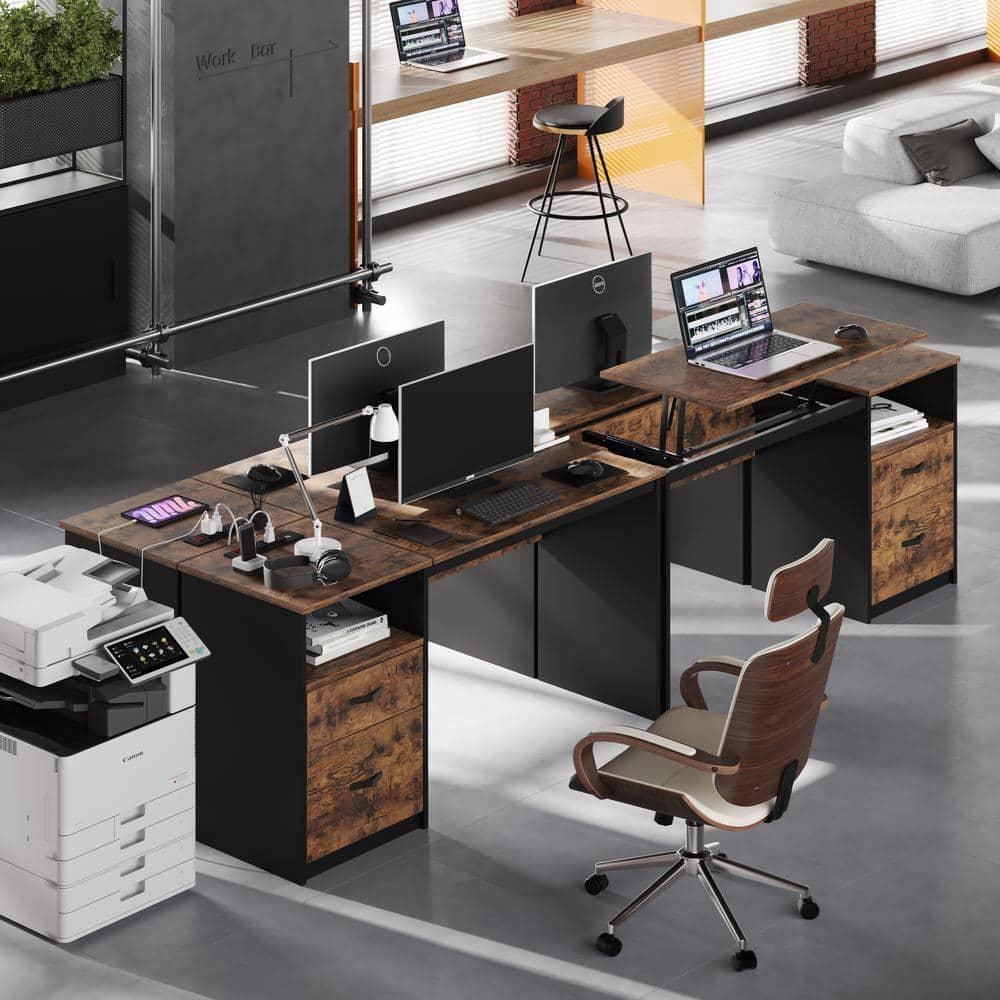Bestier 60 Inch Home Office Desk with Power OutLets Rustic Brown