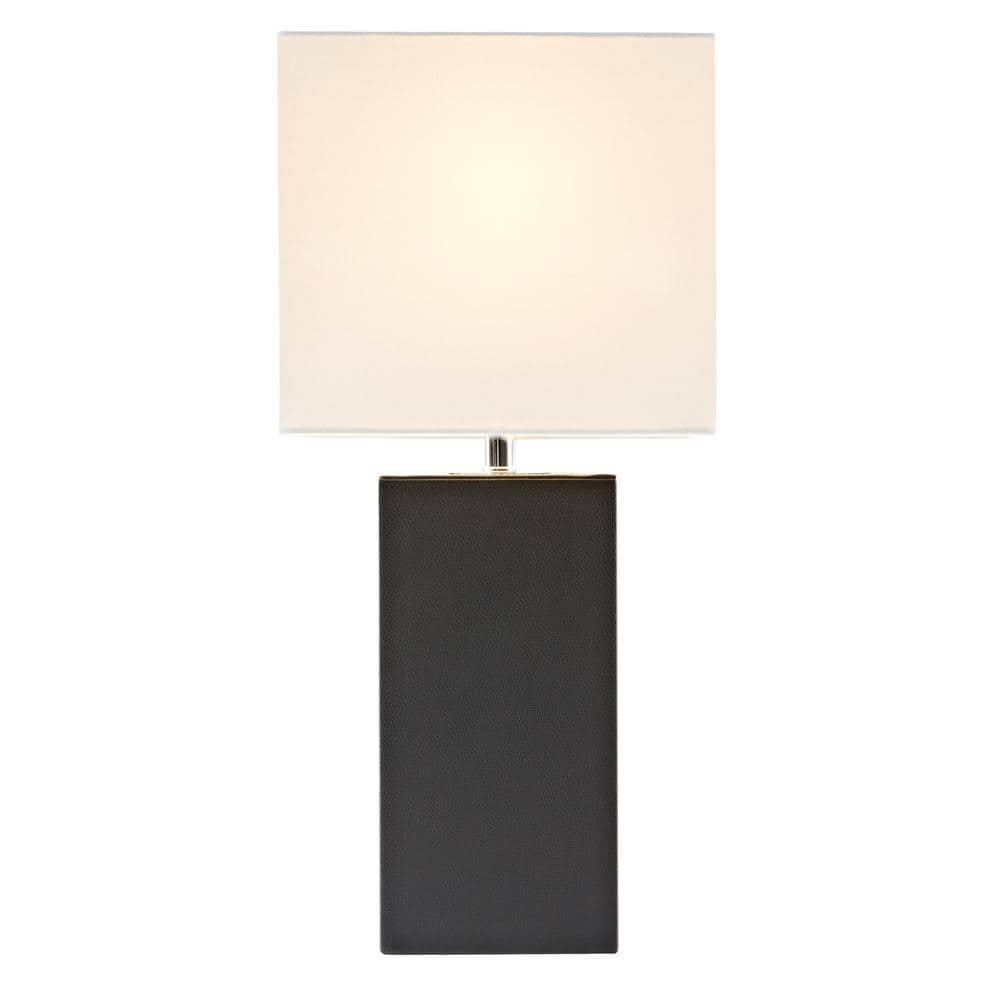 Leather Table Lamp with Fabric Shade Black - Elegant Designs: Modern Rectangle Shade, UL Listed, E26 Socket