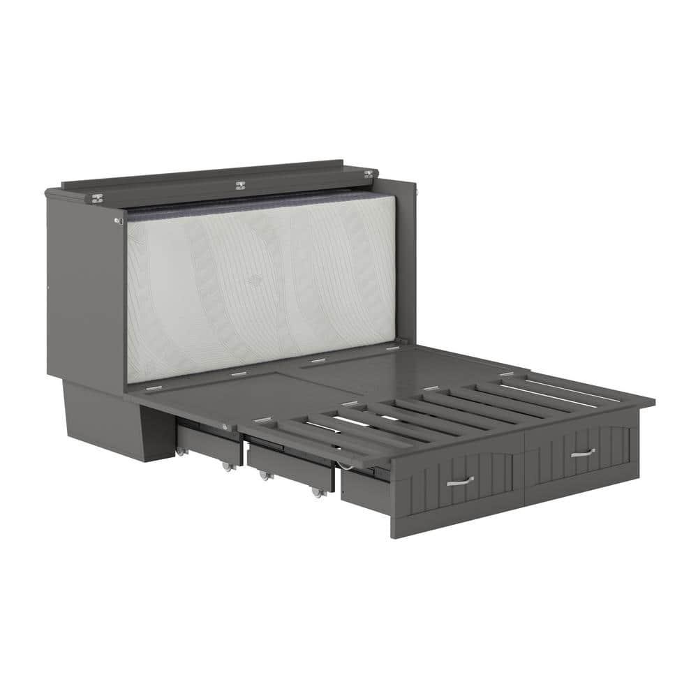 Queen Nantucket Murphy Bed Chest USB Turbo Charger Gray - AFI: Space-Saving, Built-In Charging, No Box Spring Required