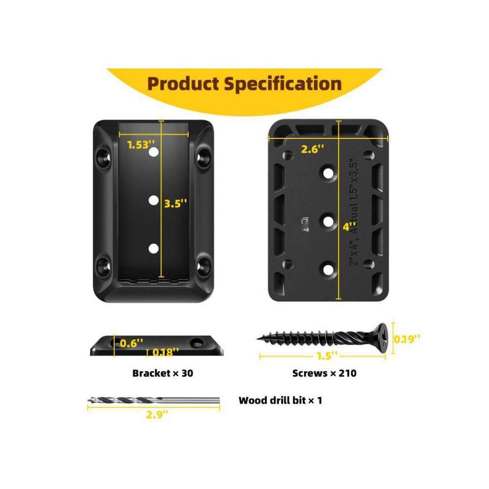 30 Pcs Deck Railing Bracket Connectors for 2"×4“ (Actually 1.5”x3.5“) Wood Post to Handrail Connection, Railing Connectors with 210 Pcs Galvanized Black Screws for Wooden Stair Fence Railings
