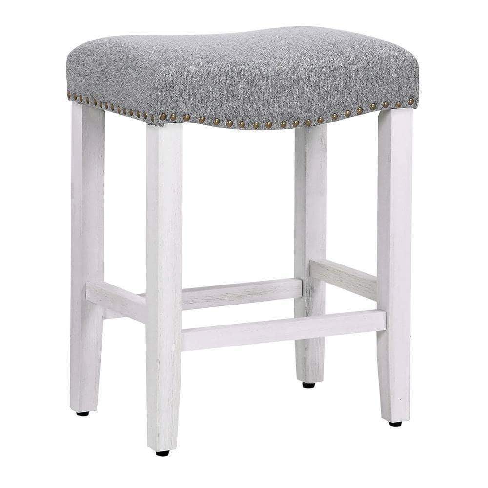 Polytrends Jameson Upholstered Polyester Antique White 24 Inch Counter Stool (Set Of 2) Antique White/Gray Metal Foam Upholstered Polyester Cabin &