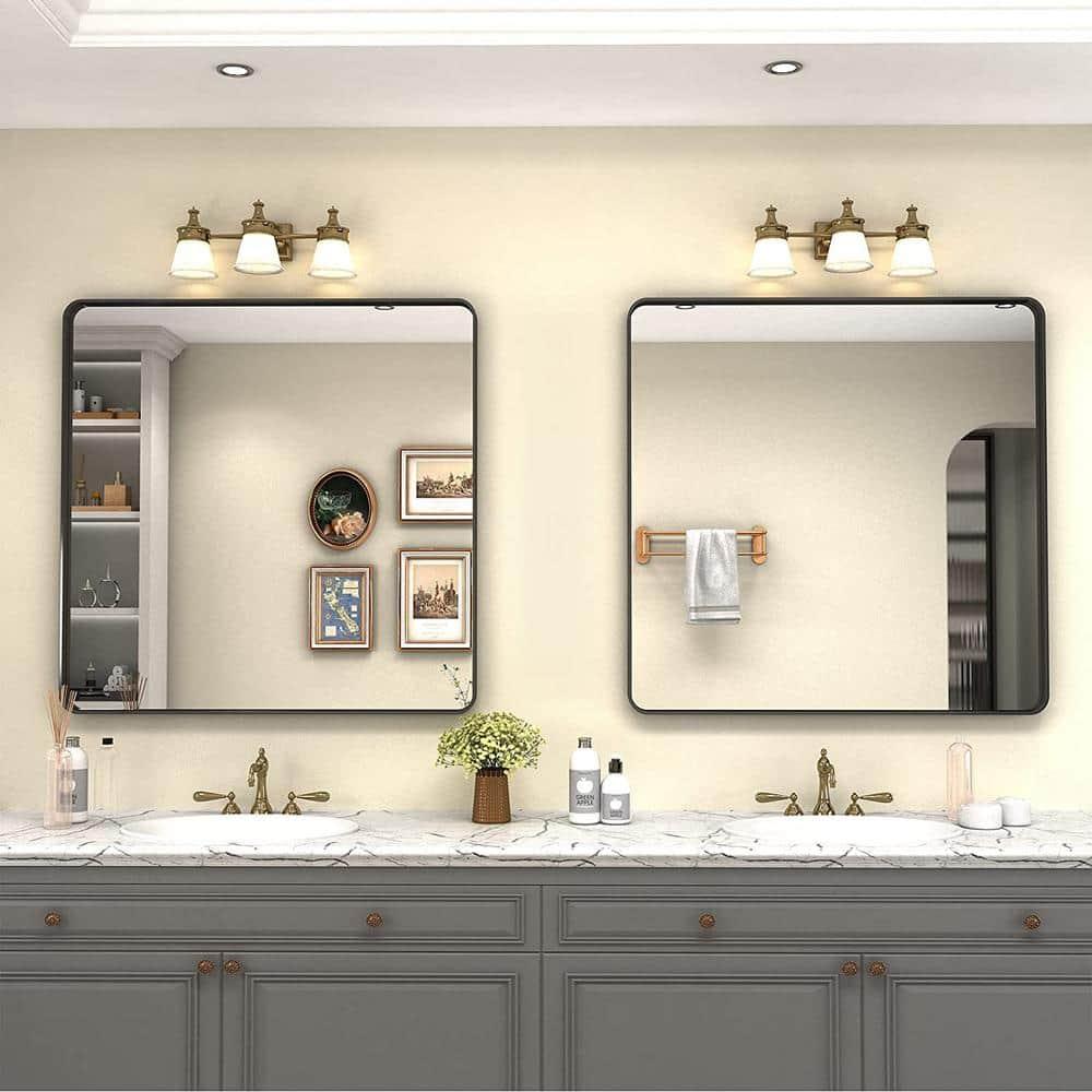 LOAAO 36X36 Inch Black Metal Framed Bathroom Mirror for Wall, Matte Black Bathroom Vanity Mirror Farmhouse, Anti-Rust, Tempered Glass, Hangs Horizontally or Vertically