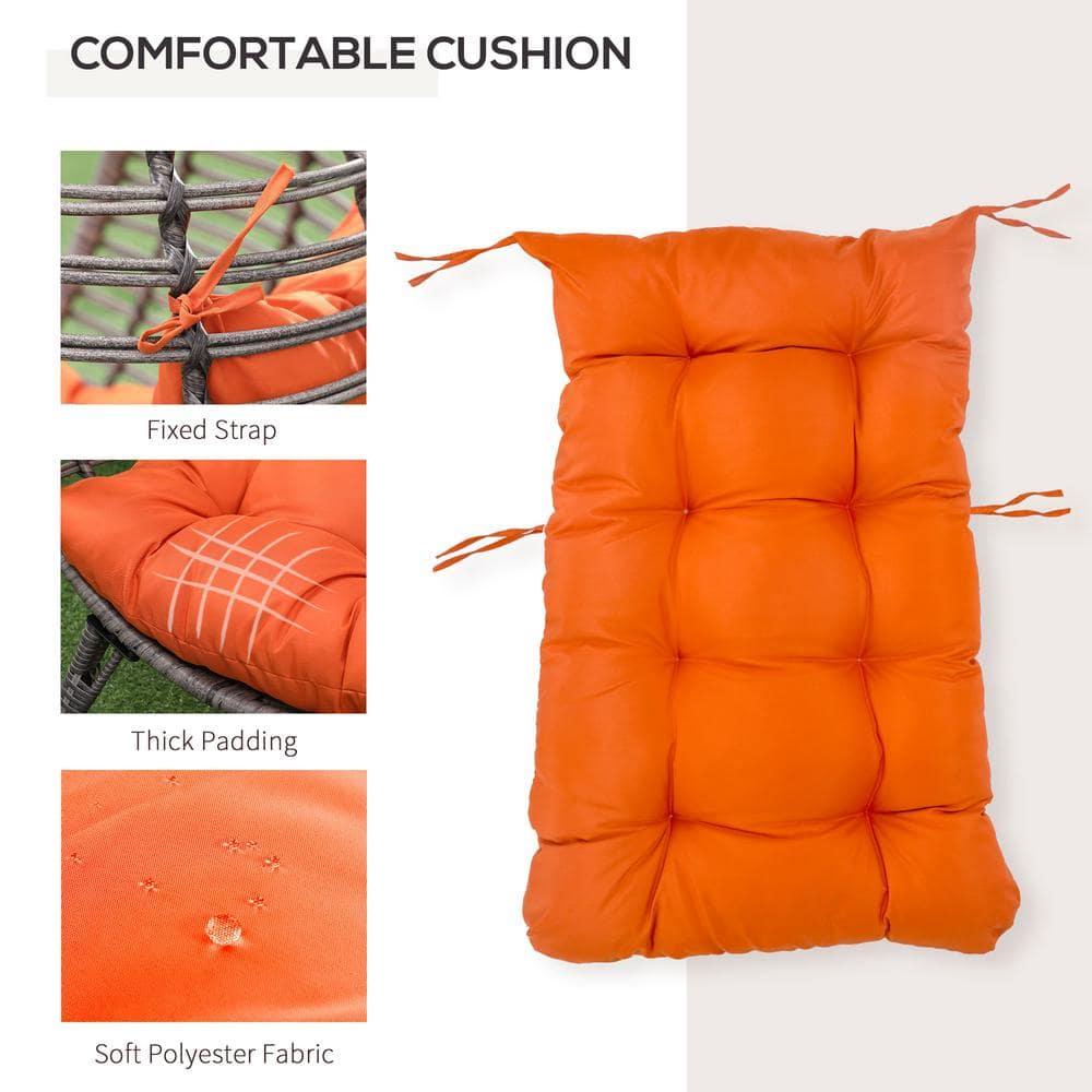 Outsunny Egg Chair w/ Soft Cushion, Teardrop Cuddle Seat, Outdoor / Indoor, PE Plastic Rattan Furniture, Adjustable Height, Orange