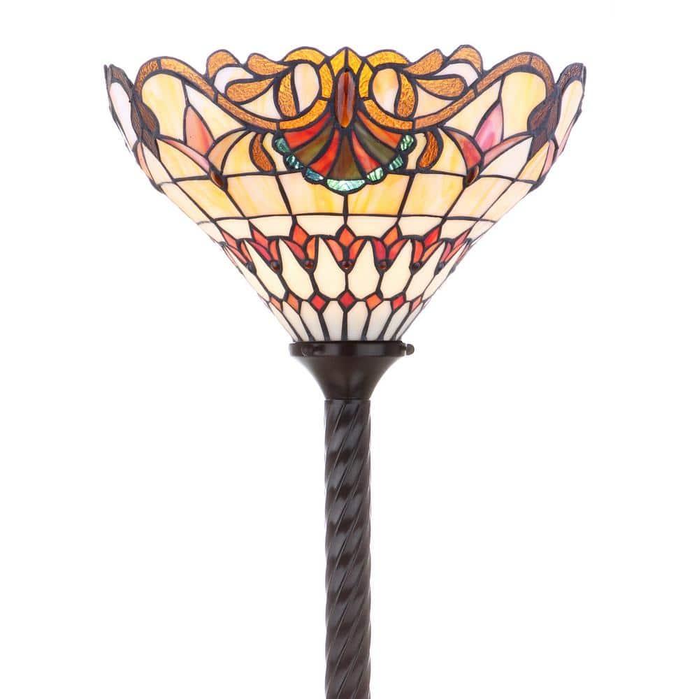 JONATHAN Y JYL8003A Davis Tiffany-Style 70" Torchiere LED Floor Lamp, Traditional for living room, dinning room, bedroom, office Bulb Included, Bronze