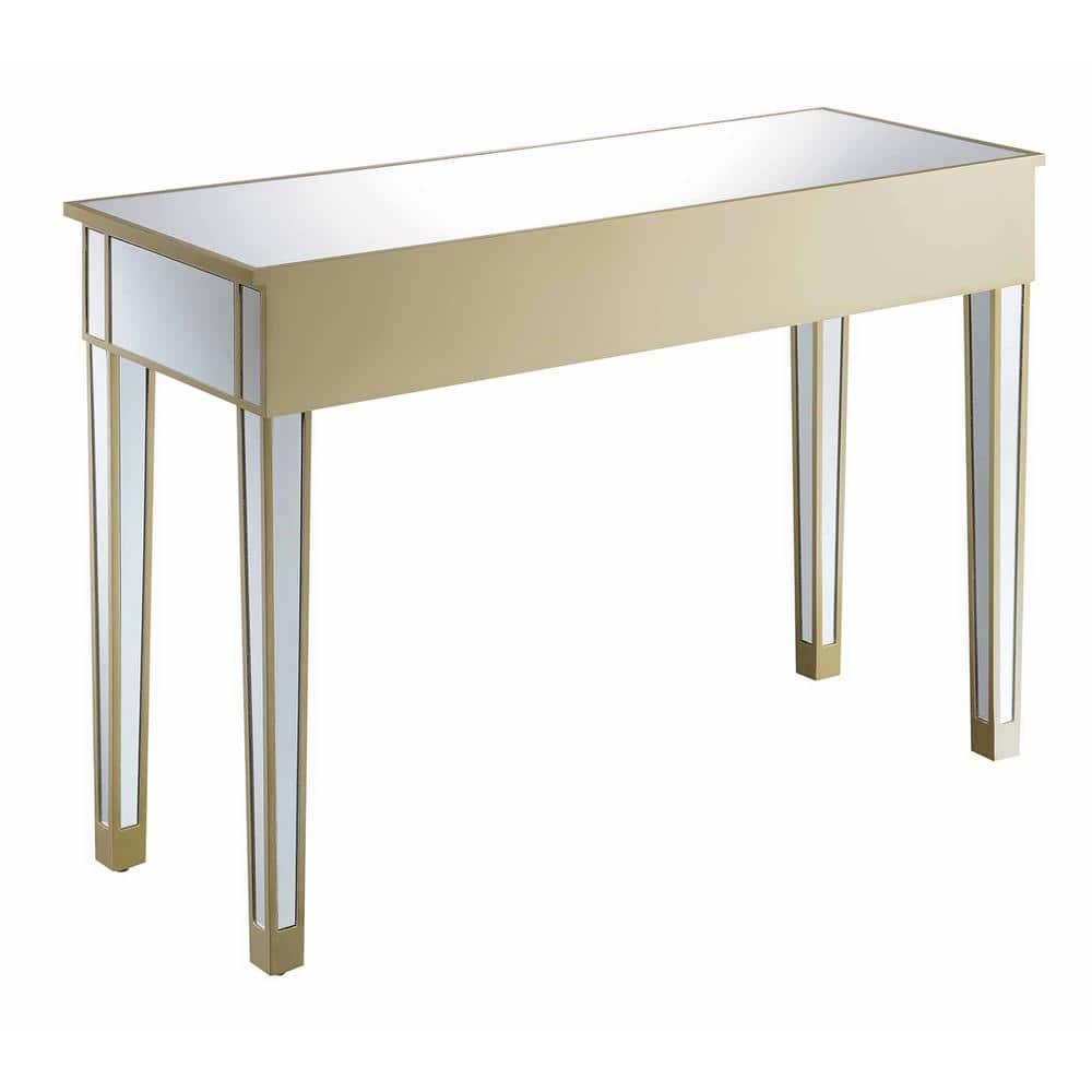 Convenience Concepts Gold Coast Mirrored 2 Drawer Desk, Console, Vanity, Champagne/Mirror