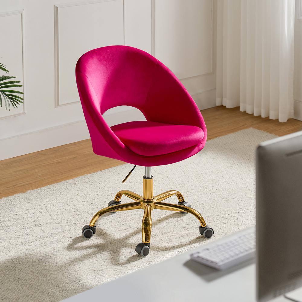 Velvet Swivel Rolling Home Office Chair Adjustable Desk Chair Fuchsia