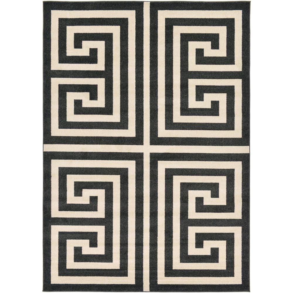 Unique Loom Athens Collection Area Rug - Greek Key (7' 1" x 10' Rectangle Black/Beige)