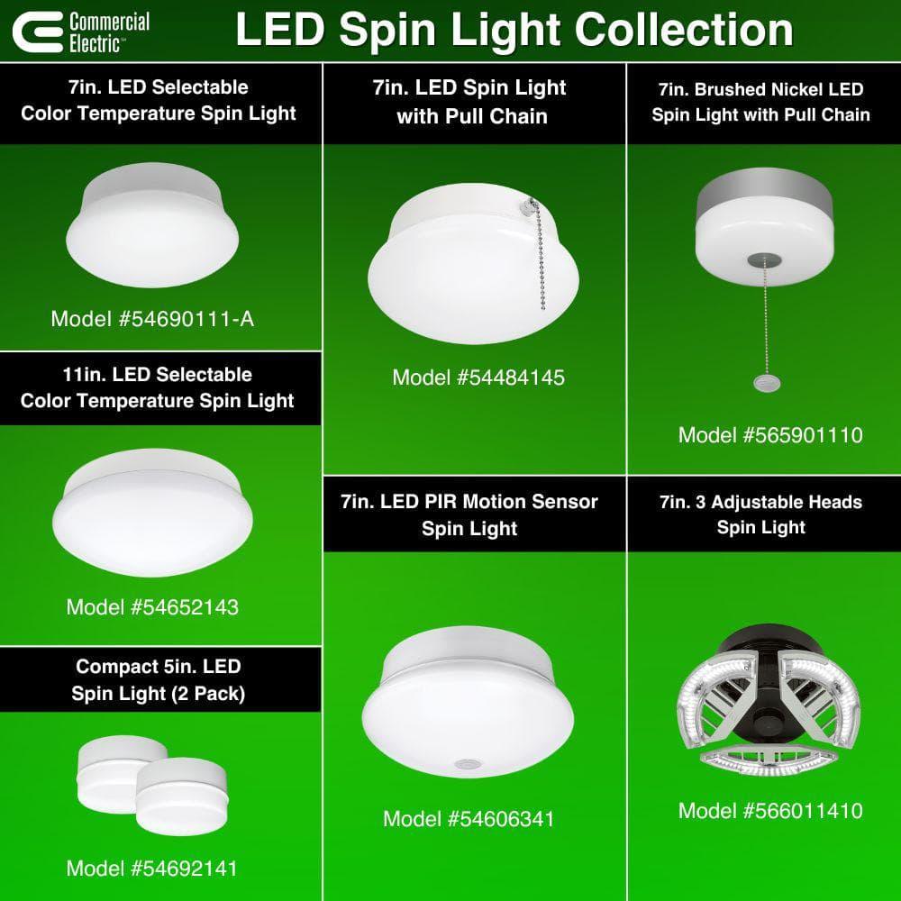 7 In. Bright White LED Ceiling Round Flushmount Easy Light with Pull Chain