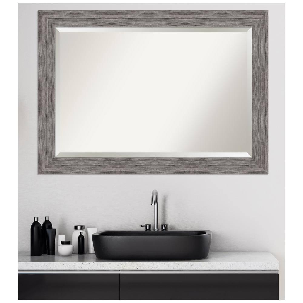 Pinstripe Plank Grey Rectangular Vanity Wall Mirror 42"x30"