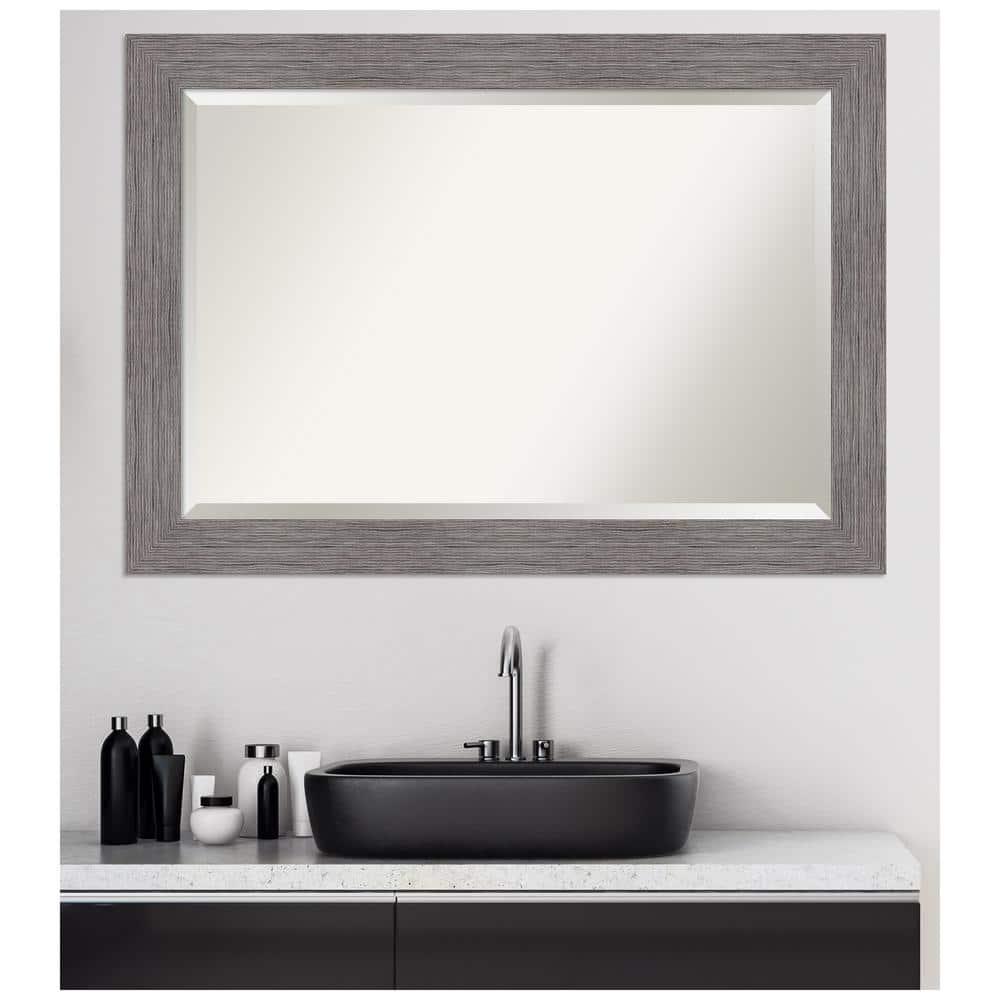 Pinstripe Plank Grey Rectangular Vanity Wall Mirror 42"x30"