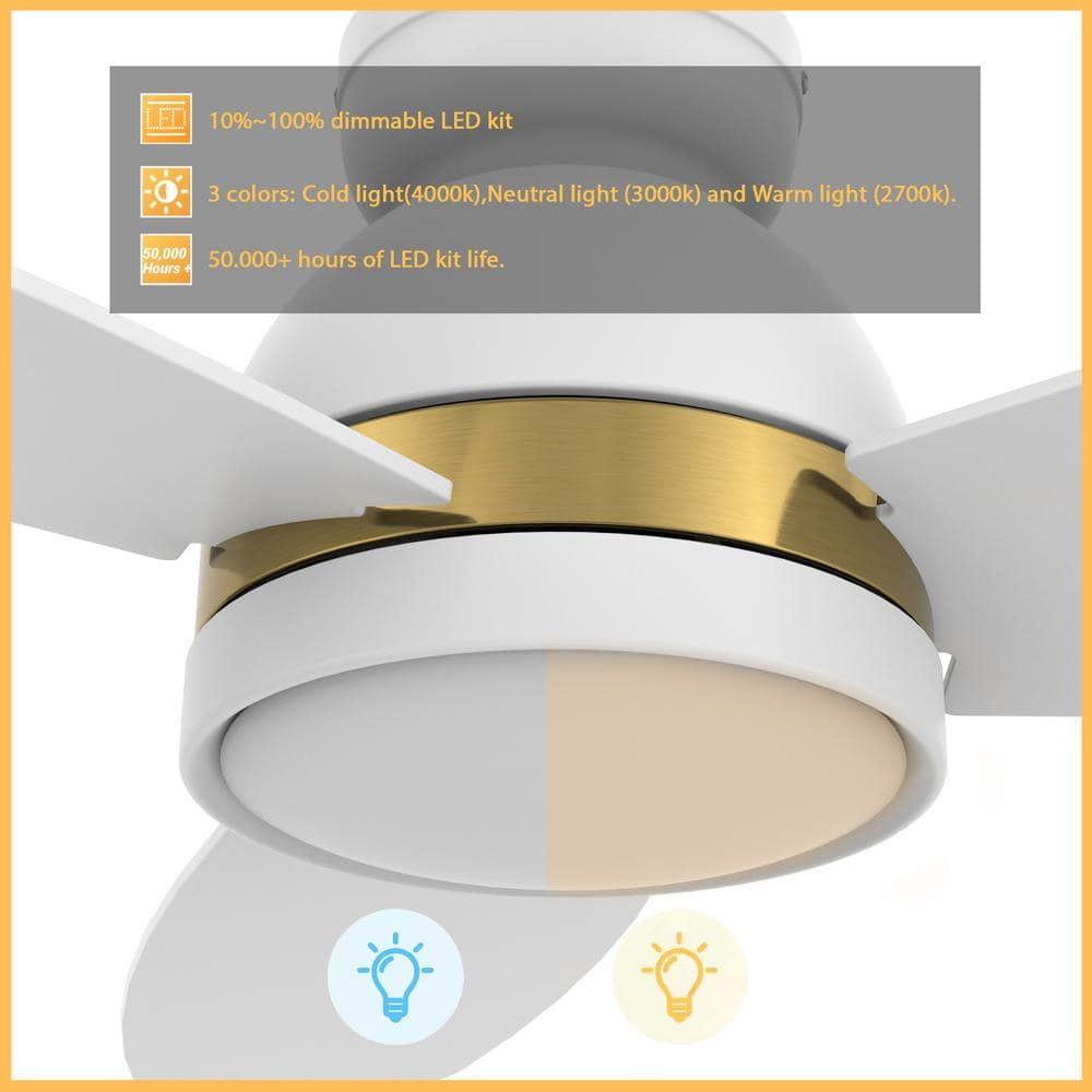 52" White/Gold Indoor Low Profile Smart Ceiling Fan with Remote Control and Dim Lights