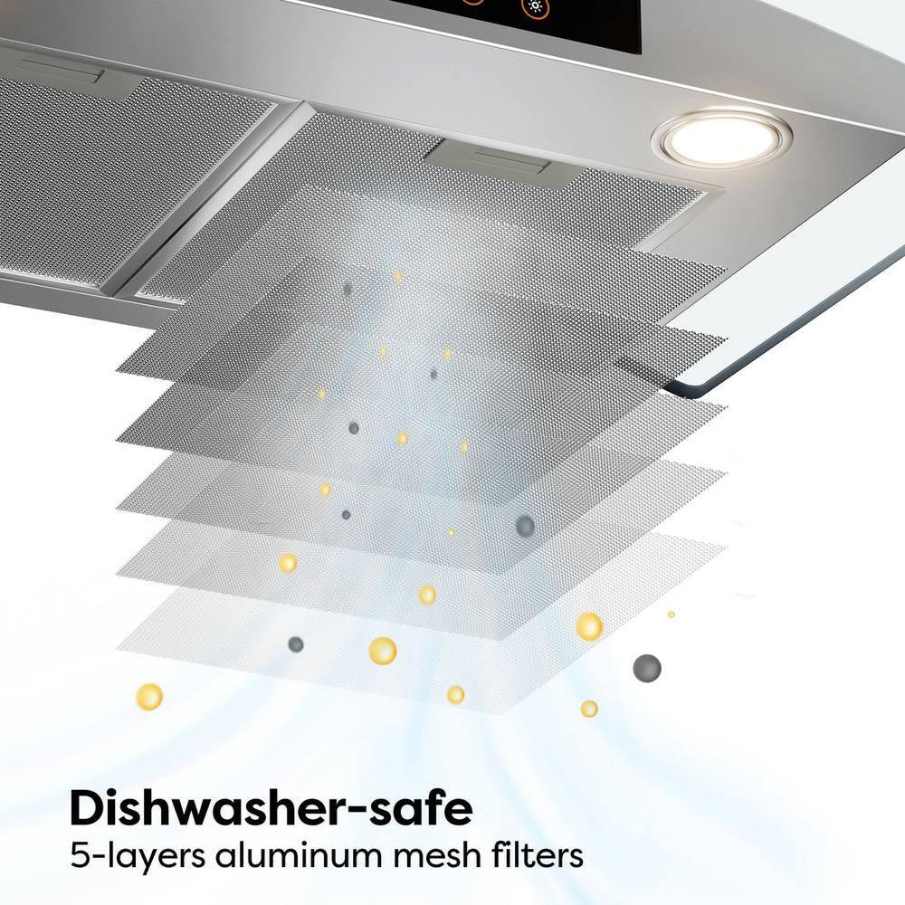 CIARRA Wall Mount Range Hood 30 inch with Tempered Glass 450 CFM Kitchen Vent Hood Ductless Ducted Convertible CAS50275