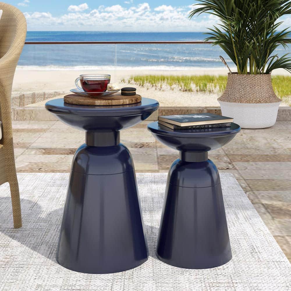 Aston Metal Outdoor Side Tables, Set of 2, Navy Blue
