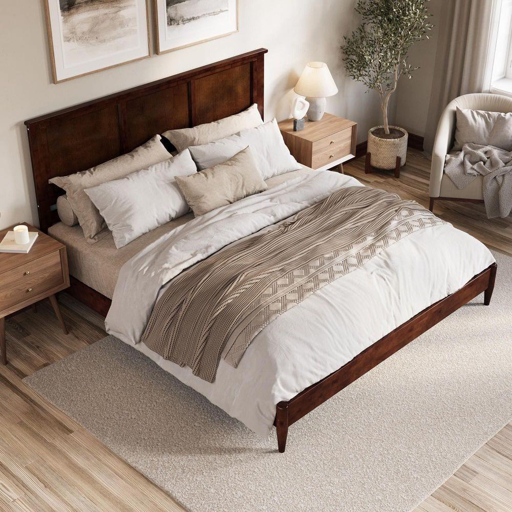 AFI Charlotte King Solid Wood Low Profile Platform Bed, Walnut