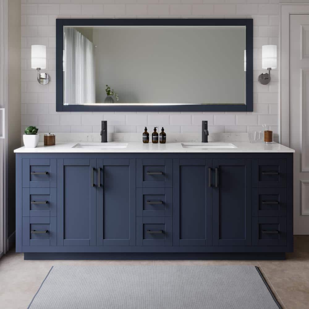 Wyndham Collection Miranda 84" Freestanding Double Bathroom Vanity with Cultured Marble Top