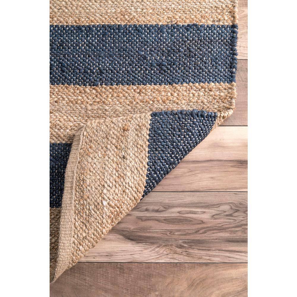 Nuloom Alisia Striped 4x6 Jute Indoor Area Rug for Dining Room Rug Neutral Rug Living Room Rug Kitchen, Denim/Tan