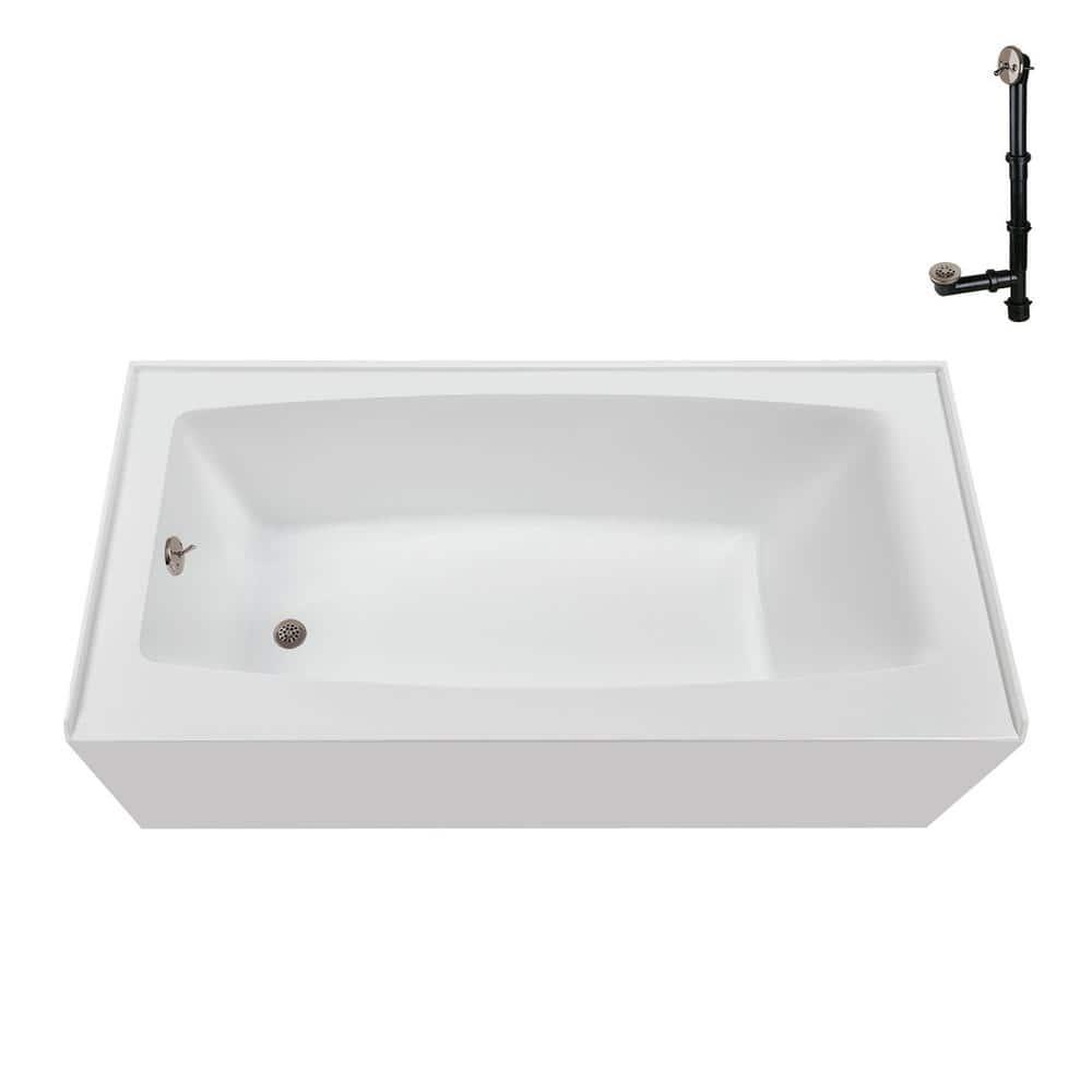 Streamline 60 in. x 30 in. Acrylic Left-Hand Drain Alcove Bathtub in Glossy White With External Drain