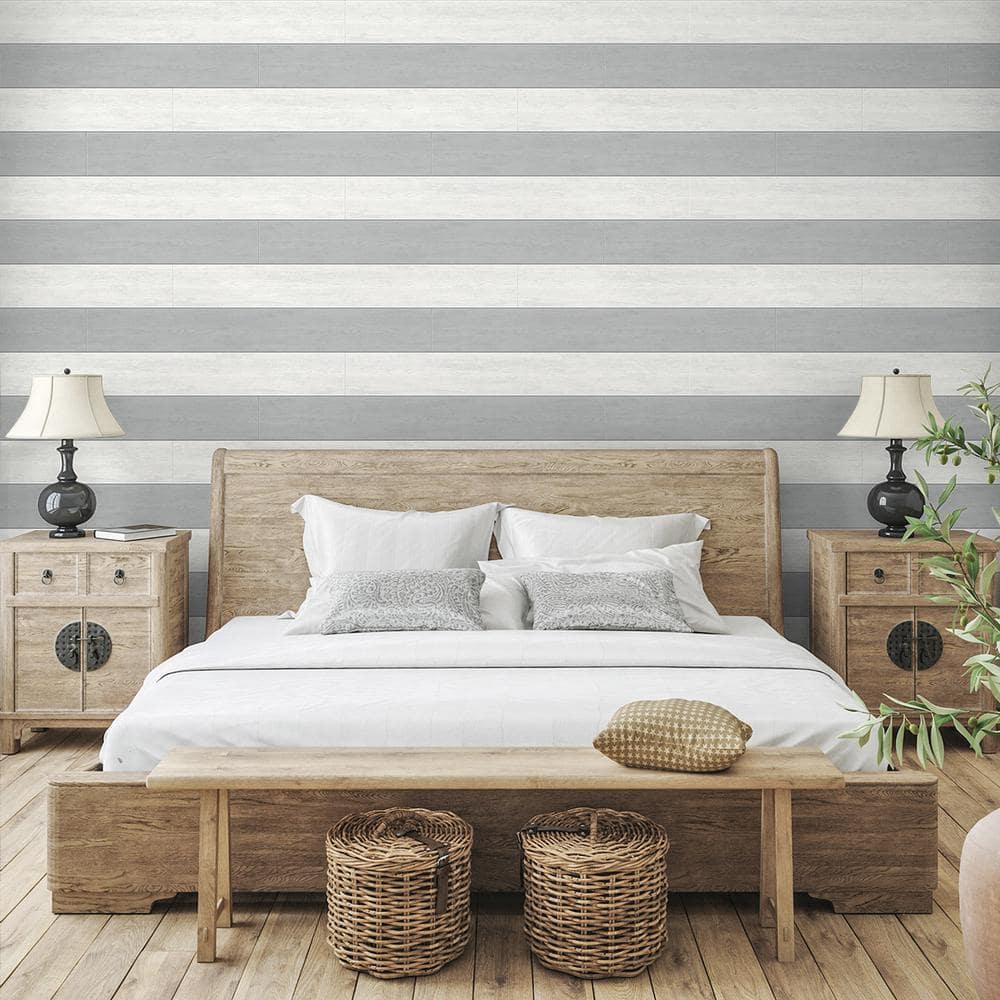 NextWall Argos Grey Two Toned Shiplap Peel and Stick Wallpaper