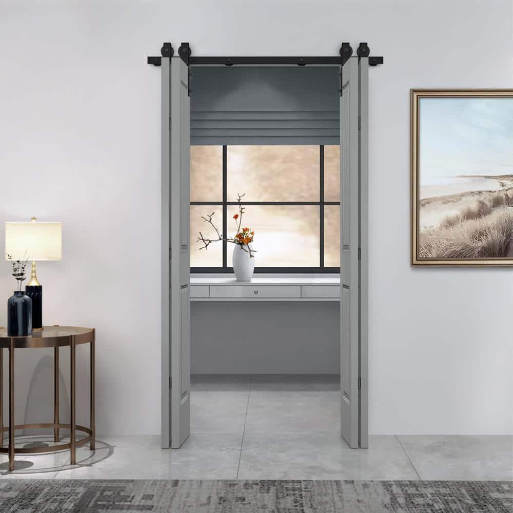 Calhome Paneled MDF Composite Double Bifold Barn Doors with Installation Hardware Kit