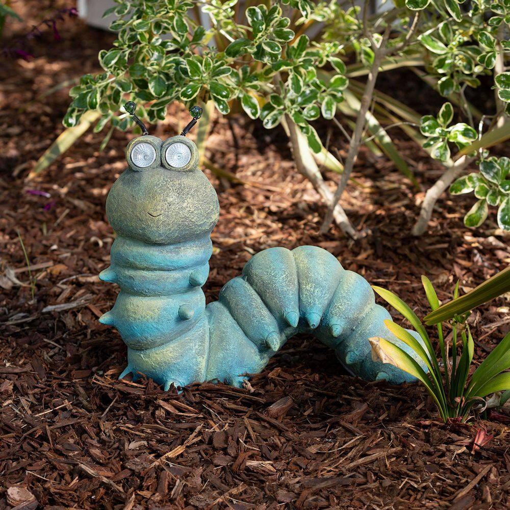 Outdoor Solar Powered Garden Caterpillar Statue with LED Lights, LED Solar Garden Decor, 16 in.