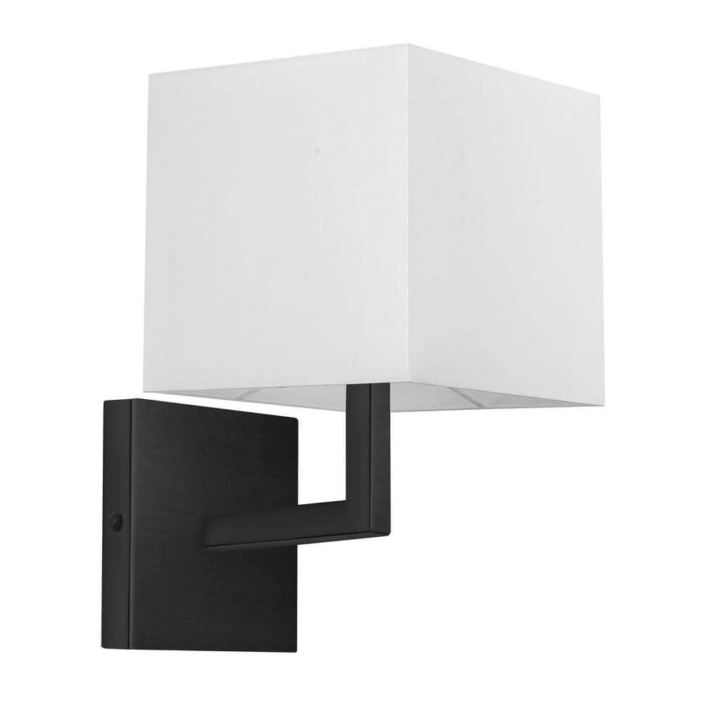 Dainolite 77-1W-MB-WH 1 Light Incandescent Matte Black Wall Sconce with White Shade