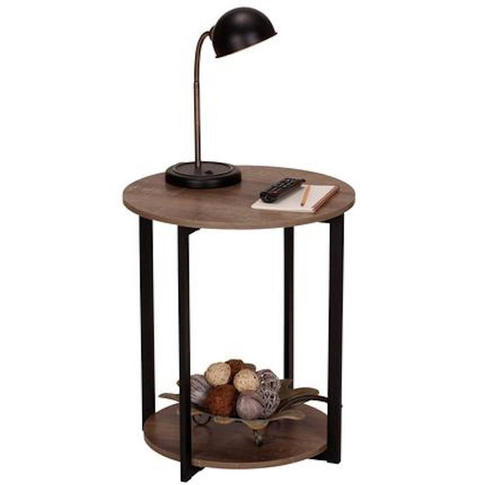 Household Essentials Jamestown Round End Table Ashwood: Modern Minimalist, Iron Frame, Particle Board