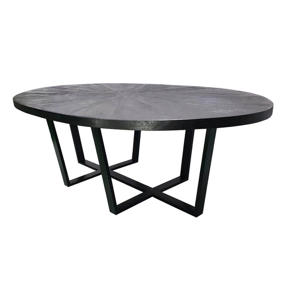 Benjara BM312095 91 in. Raj Round Dining Table - Cross Legs Design - Acacia Wood - Iron - Black