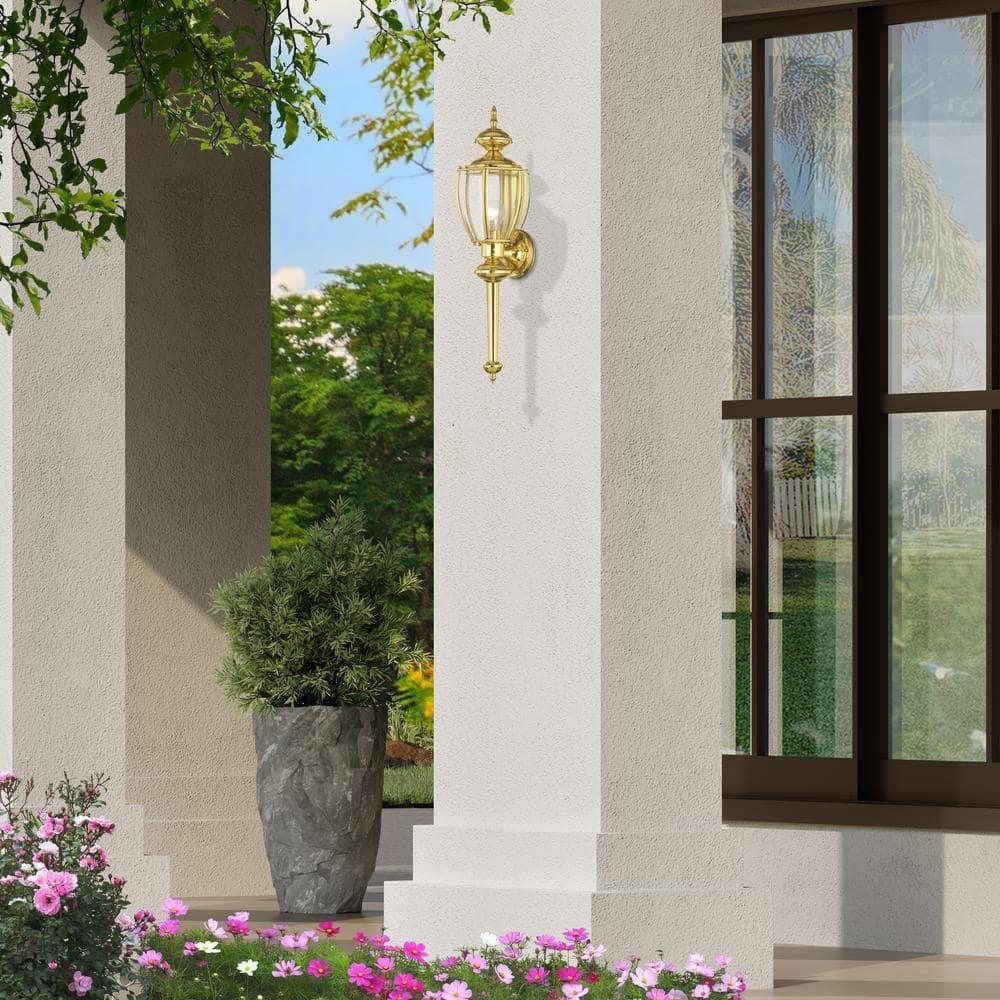 Livex Lighting Outdoor Basics 1 -Light 25.0-in H Polished Brass Hardwired Outdoor Wall Light