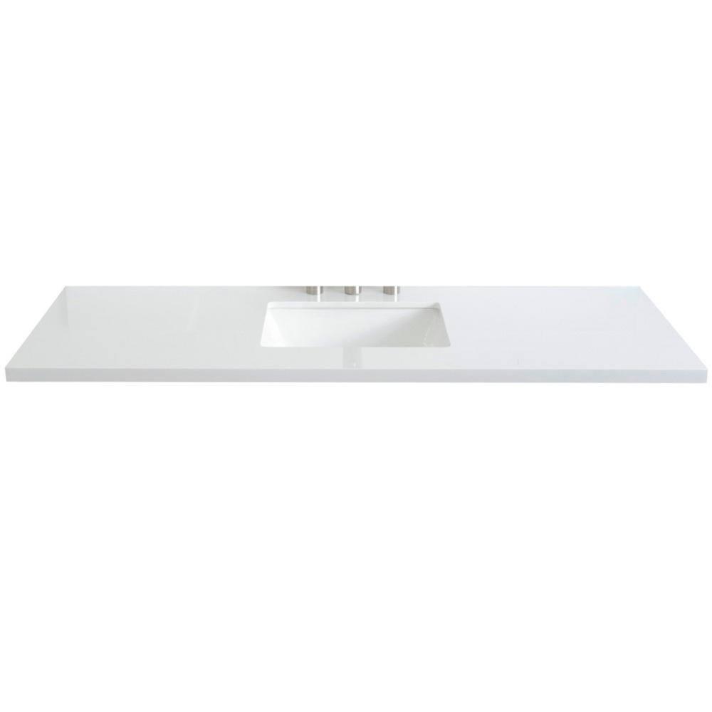 Bellaterra Home 61 in. White Quartz Top with Single White Ceramic Rectangular Sink