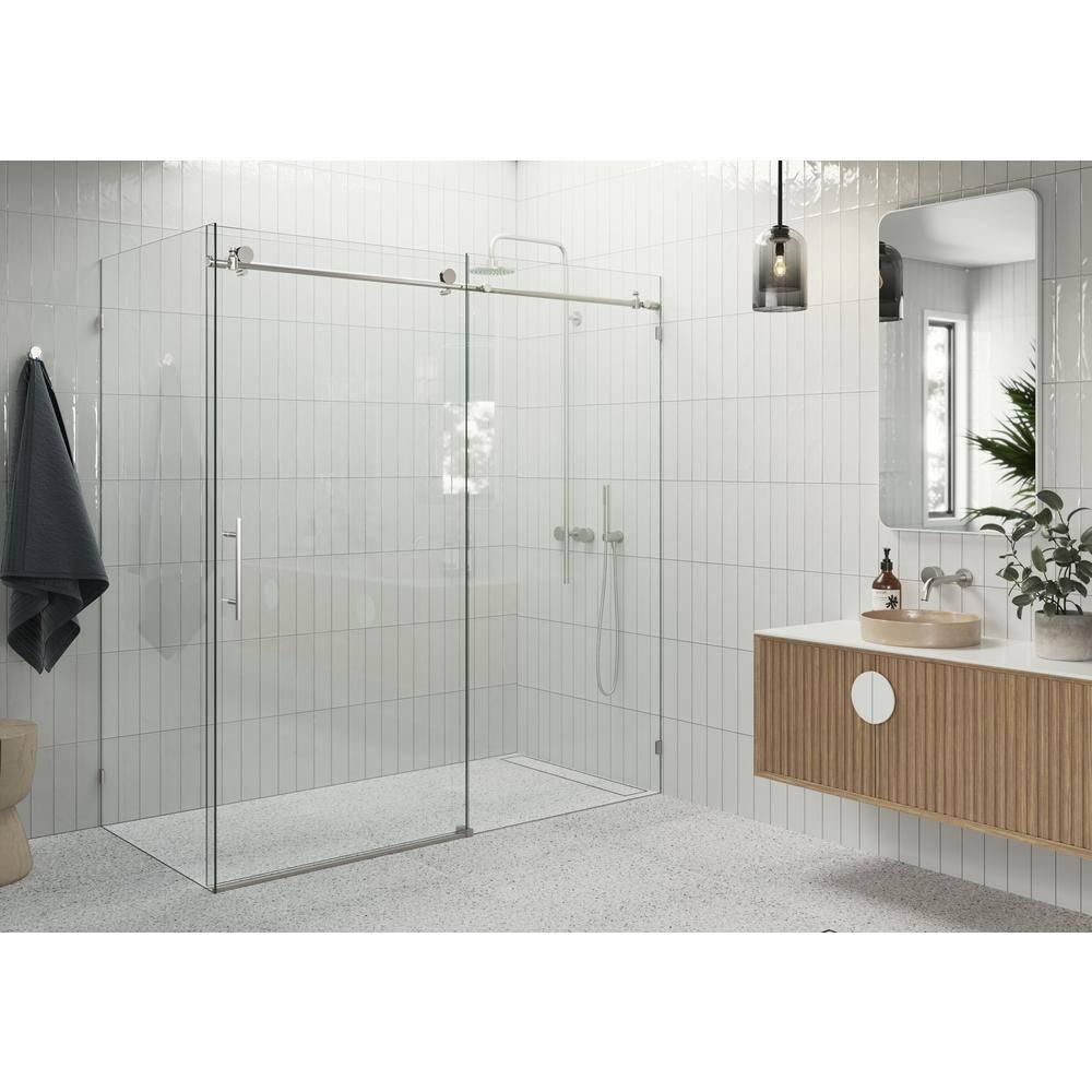 Glass Warehouse Nova 72 in. x 30 in. x 78 in. 90-degree Fully Frameless Sliding Glass Shower Enclosure 90SL-72-30-BN