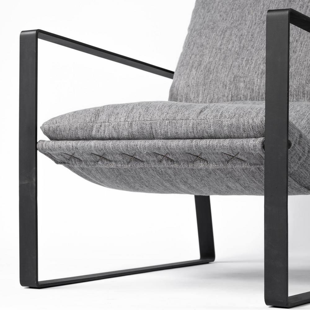 Gray Fabric and Black Iron Slipper Accent Chair