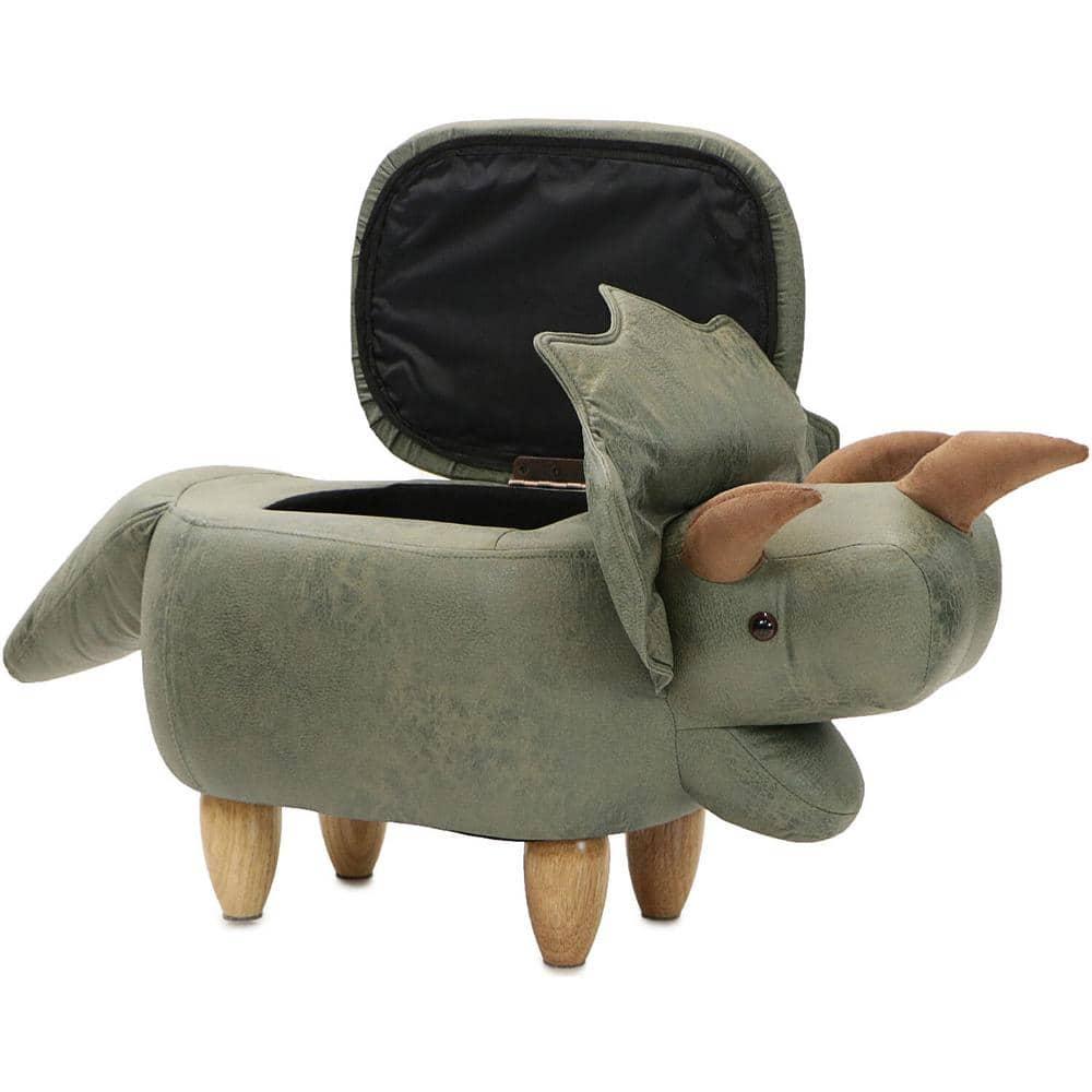 Critter Sitters Critter Sitters 15-In. Seat Height Green Triceratops Dinosaur Animal Shape Storage Ottoman Stool