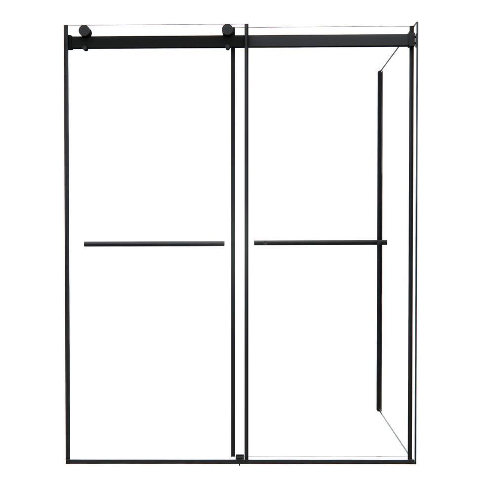 Belizzi 60" W x 76" H By Pass Frameless Exposed Roller Shower Enclosure with Clear Glass