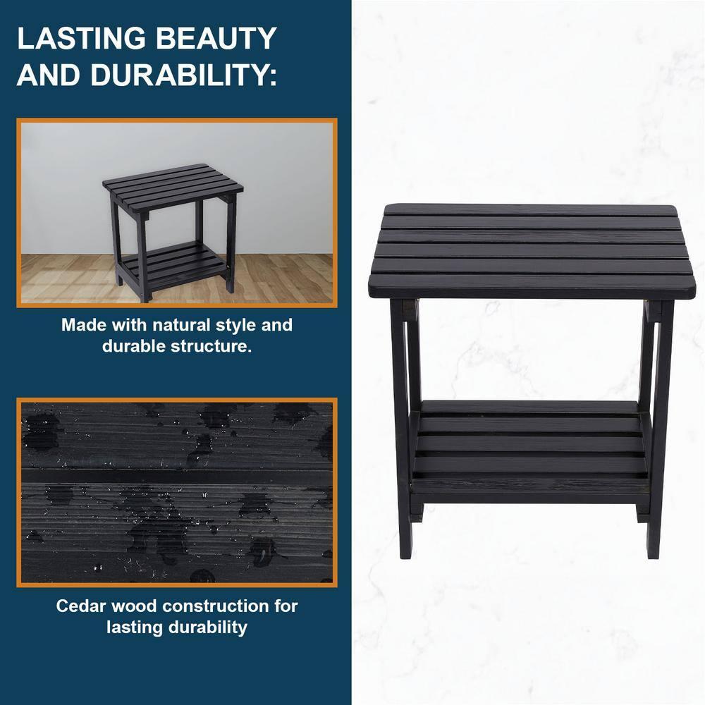 Shine Company Rectangular Traditional Wood Indoor/Outdoor Side Table in Black
