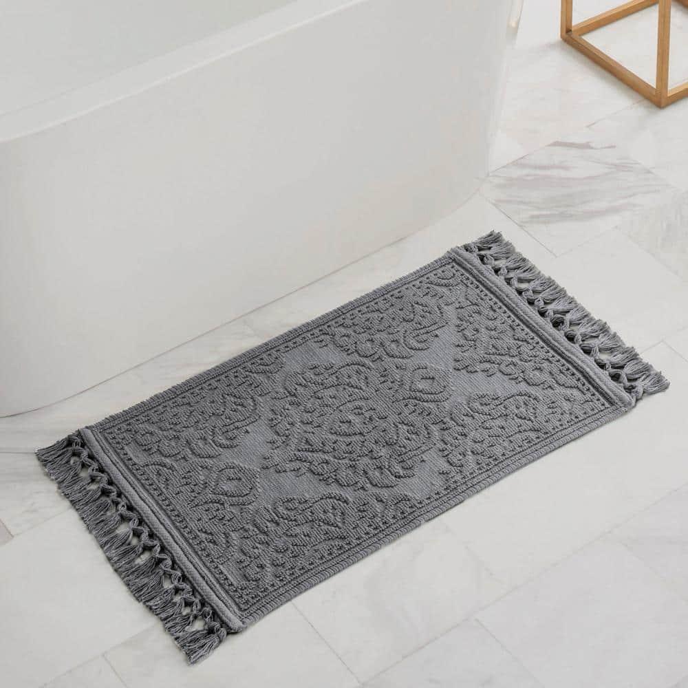 Jean Pierre Ricardo Cotton Fringe 2-Piece Bath Rug Set, Dark Grey