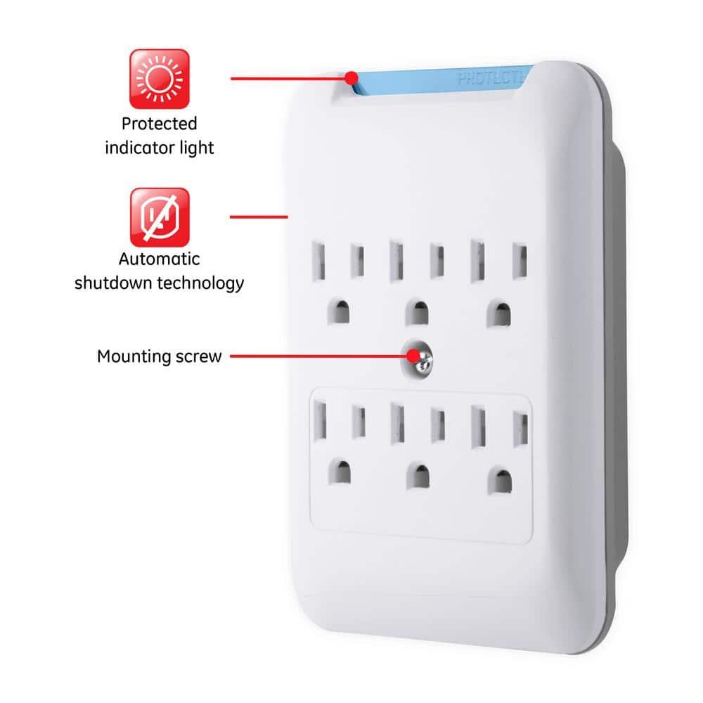 GENERAL ELECTRIC Pro 6-Outlet Surge Protector Power Outlet Adapter, White - 38431