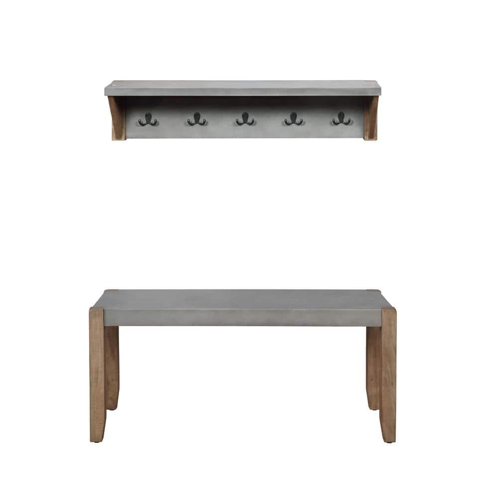 Newport 40" Coat Hook with Shelf and Faux Concrete Bench Set