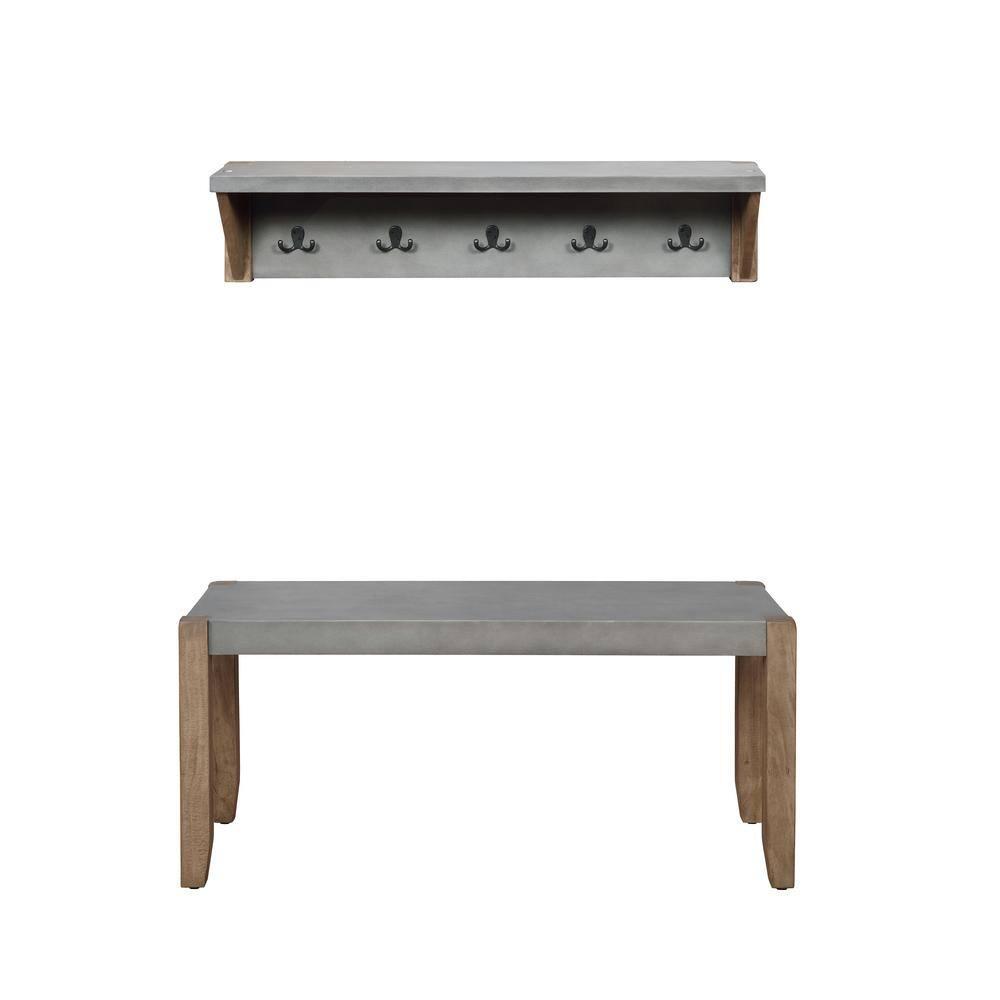 Newport 40" Coat Hook with Shelf and Faux Concrete Bench Set