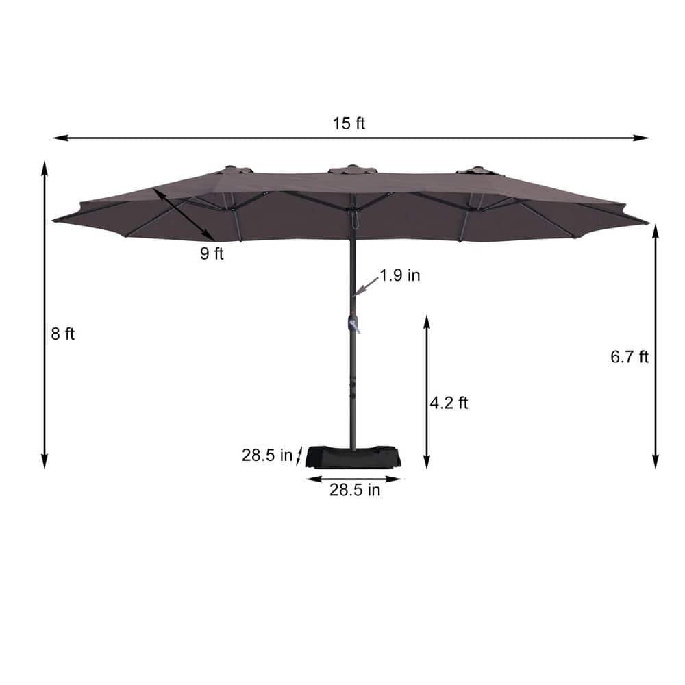 15ft Large Patio Umbrellas with Base Included, Outdoor Double-Sided Rectangle Market Umbrella with Crank Handle, for Pool Lawn Garden