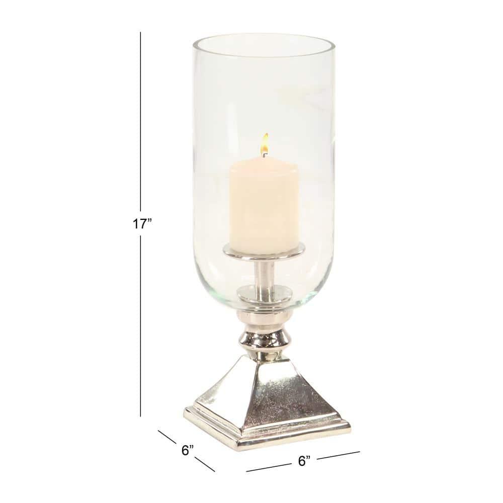 Olivia & May 17" x 6" Hurricane Aluminum/Glass Candle Holder Silver : Tabletop Centerpiece