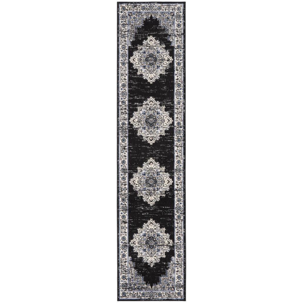 Nourison Passion Medallion Bohemian Indoor Rug Black Ivory 2'2" x 10'