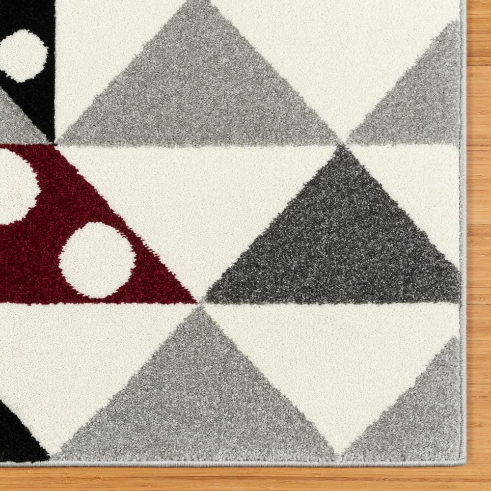 Disney Bravo Mickey Mouse Minnie Pyramids Modern Geometric Ivory/ Black/ Red Area Rug