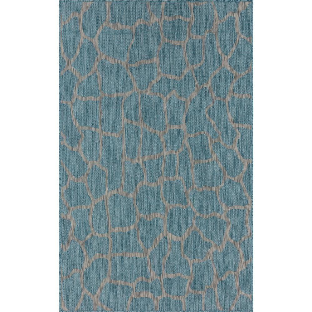 Unique Loom 7' 1 x 10' 0 Rectangle Indoor/Outdoor Safari Light Aqua Area Rug