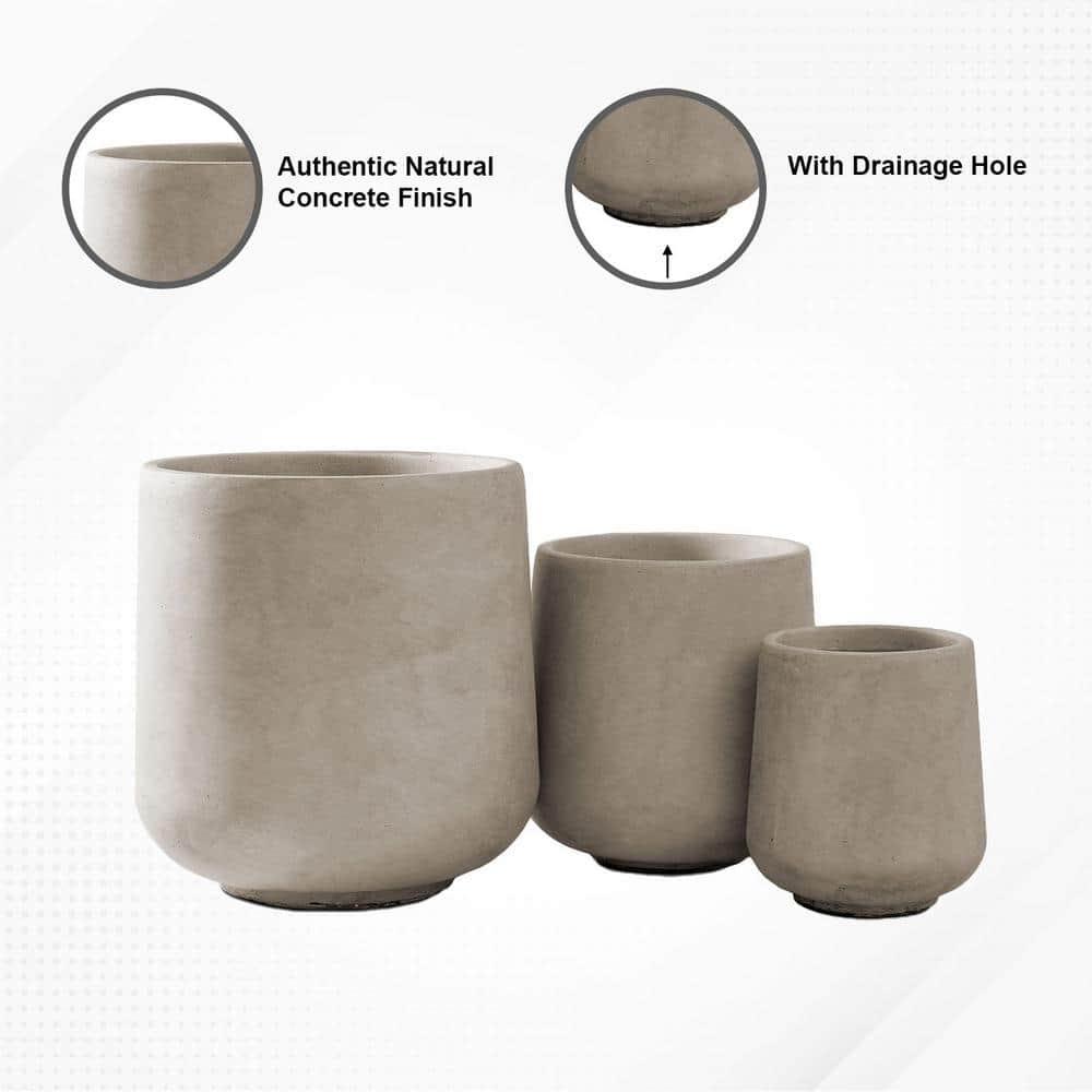 Kante Kante Round Concrete Planters, Outdoor Indoor Pots Containers with Drainage Holes Set