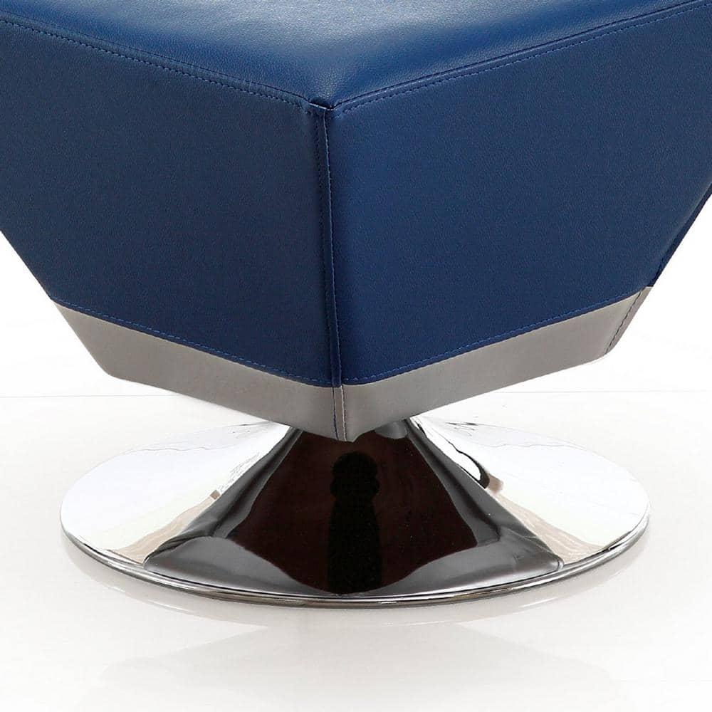 Diamond Swivel Ottoman Blue - Manhattan Comfort: Chrome, Faux Leather, No Assembly Required